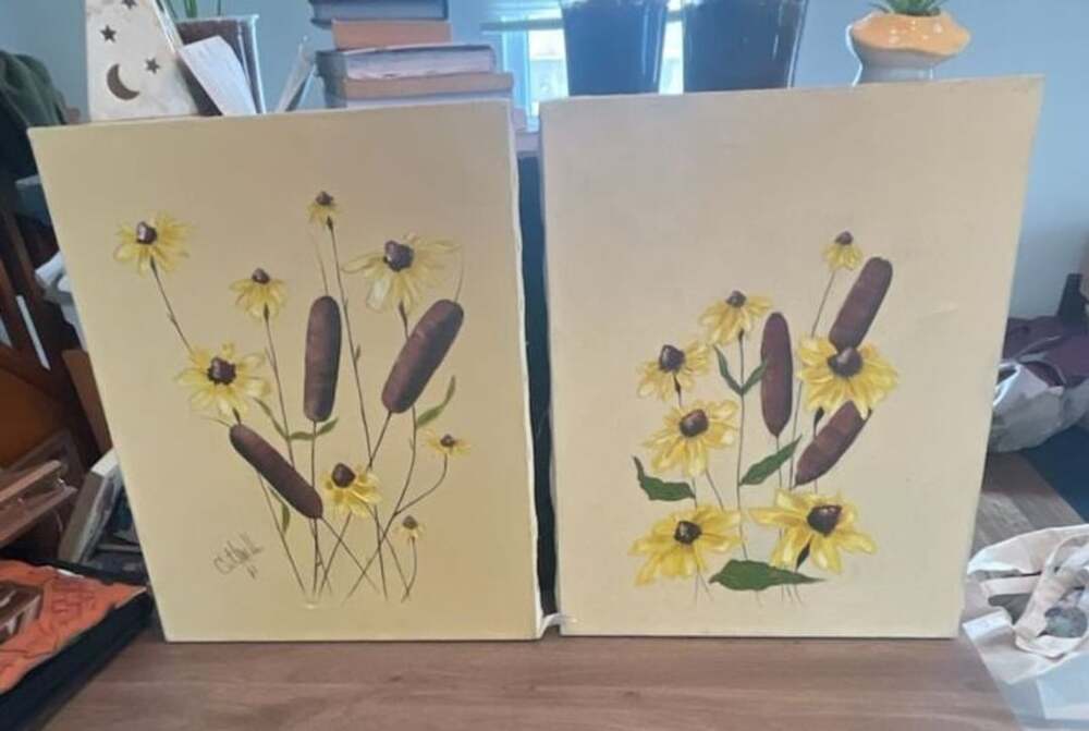 Vintage Yellow Black Eyed Susans & Cattails Framed Prints by Cuthrell 1981